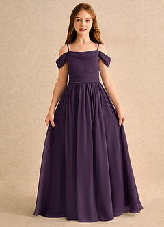 Azazie Shia Girls Formal Robe Demoiselle D'honneur Fillette Robe Trapèze en Mousseline de soie Épaule décolletée Prune image5