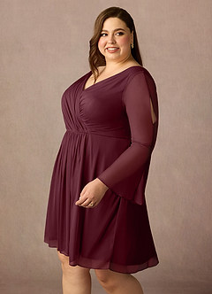 Azazie Teraso Mother of the Bride Dresses Cabernet A-Line Pleated Mesh Dress image14