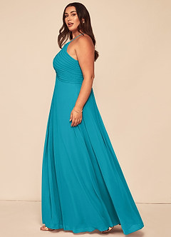 Azazie Ginger Bridesmaid Dresses Jade A-Line Halter Pleated Chiffon Dress image13