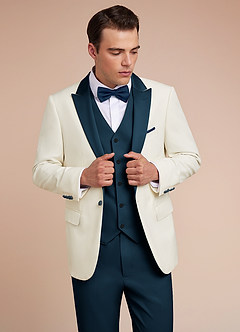 front Adrian Dark Navy Shawl Lapel Structured Stretch Tuxedo Jacket