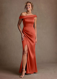 Azazie Kamala 신부의 어머니 드레스 쉬스 한쪽 어깨 스트레치 새틴 플로어 길이 드레스 image6