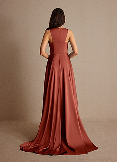 Azazie Niles Mère de la mariée Robes Robe Trapèze en Satin extensible Traînes Terracotta image4