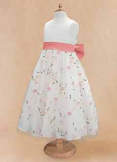 Azazie Pollie Flower Girl Dresses Blushing Pink Coral A-Line Bow Tulle Dress image13