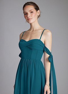 Azazie Ayanna Bridesmaid Dresses Ink Blue A-Line Off the Shoulder Chiffon Dress image4