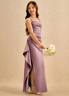 Azazie Cannoli Girls Formal Flower Girl Dresses Dusty Rose A-Line Pleated Matte Satin Dress image4