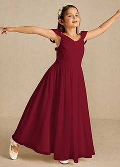 Azazie Chelle Blumenmädchenkleider A-Linie Plissee Chiffon Kleid Burgunderrot image3
