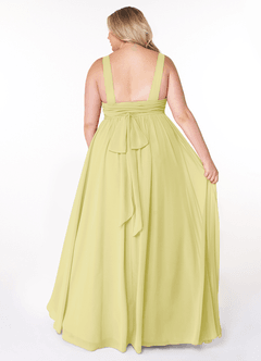 Azazie Kora Robes de demoiselle d'honneur Robe Trapèze en Mousseline de soie Plissée Sorbet Citron image8