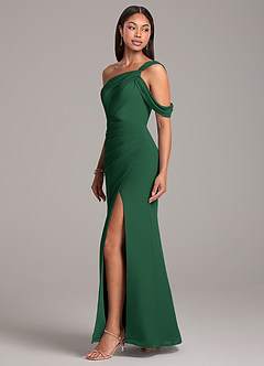 Azazie Wynter Vestidos de damas de honor Vestido de Verde Oscuro de Gasa de Corte Recto con Vestidos sin tirantes image3