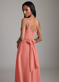 Azazie Kali Bridesmaid Dresses Salmon Pink A-Line Pleated Chiffon Dress image2