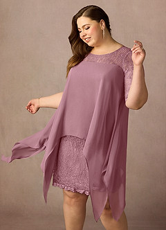 Azazie Flo Mother of the Bride Dresses Vintage Mauve A-Line Lace Chiffon Dress image12