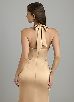 Azazie Paige Robes de demoiselle d'honneur Robe Sirène en Satin extensible Plissé Champagne image6