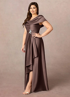 Azazie Branford Mother of the Bride Dresses Ganache A-Line Pleated Stretch Satin Dress image22