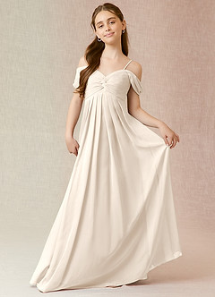 Azazie Kaitlynn Junior White Alabaster A-Line Off the Shoulder Chiffon Dress image1