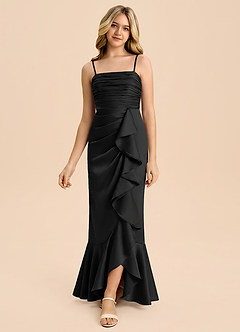 Azazie Ryan Junior Black Sheath Bow Stretch Satin Dress image3