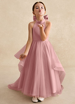 Azazie Bev vestidos de niña de las flores Vestido Rosa Polvorienta de Tul de Corte en A con Convertible image4