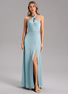 Azazie Tracie Bridesmaid Dresses Moody Blue A-Line Side Slit Stretch Satin Dress image5