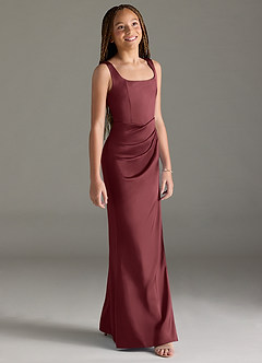 Azazie Mero Junior Merlot Mermaid Pleated Stretch Satin Dress image3