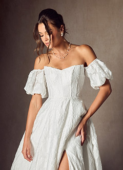 Azazie Gladiola Wedding Dresses Diamond White Ball-Gown Sweetheart Neckline Floral Burnout Jacquard Dress image5