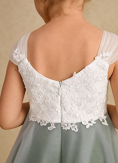 Azazie Momo Flower Girl Dresses Ivory Olive A-Line Lace Dress image7