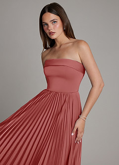 Azazie Mariana Bridesmaid Dresses Antique Rose A-Line Pleated Stretch Satin Dress image4