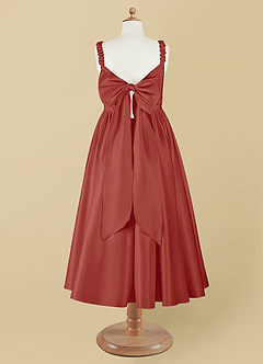 Azazie Cutie Pie Blumenmädchenkleider A-Linie Plissee Matte Satin Kleid Terrakotta image8