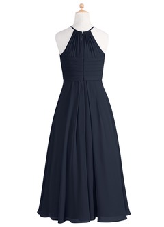 Azazie Ginger Junior Dark Navy A-Line Pleated Chiffon Dress image8
