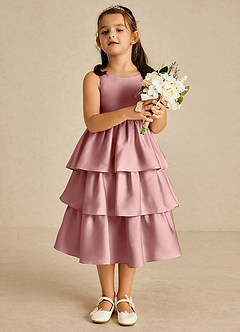Azazie Margery Blumenmädchenkleider A-Linie Schleifen Stretch-Satin Kleid Altrosa image2