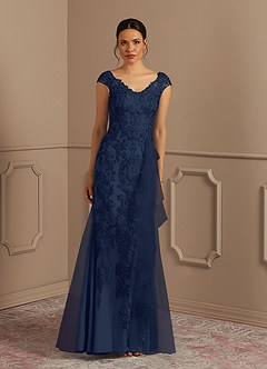 Azazie Melena Mère de la mariée Robes Robe Sirène en Tulle Dentelle Bleu Marine Foncé image1