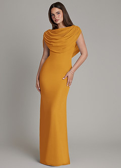 Azazie Hadley Robes de demoiselle d'honneur Robe Sirène en Mousseline de soie Plissée Caramel écossais image2