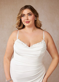Azazie Cheri Vestidos de novia Vestido de Diamante Blanco de Satén con cara trasera de crepé de Corte Sirena con Lentejuelas Corazón image11