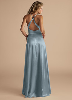 Azazie Davis Bridesmaid Dresses Dusty Blue A-Line Pleated Metallic Satin Dress image3