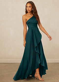 Christian Siriano Bridal for Azazie 1008 Bridesmaid Dresses Pine A-Line One Shoulder Stretch Satin Dress image4