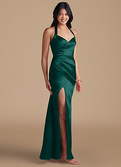 Azazie Emeria Bridesmaid Dresses Pine Sheath Side Slit Metallic Satin Dress image6