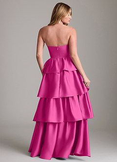 Azazie Faye Bridesmaid Dresses Fuchsia A-Line Ruched Stretch Satin Dress image2