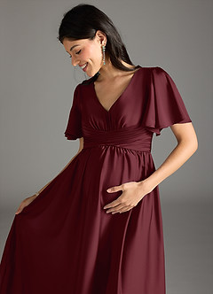 Azazie Verna Maternity Bridesmaid Dresses A-Line Ruched Stretch Satin Floor-Length Dress image1