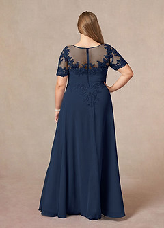 Azazie Raissa Mother of the Bride Dresses Dark Navy A-Line Lace Chiffon Dress image10