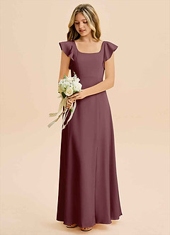 Azazie Bondi Junior Sangria A-Line Side Slit Stretch Satin Dress image5