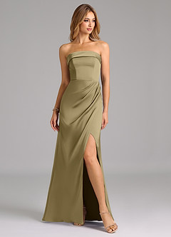 Azazie Aretha Robes de demoiselle d'honneur Robe Trapèze Convertible en Satin extensible Sans bretelle Vert Mousse image5