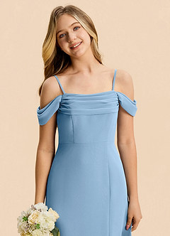 Azazie Lilly Junior Steel Blue A-Line Pleated Chiffon Dress image6