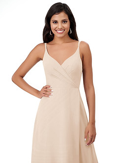 Azazie Lennon Bridesmaid Dresses White Alabaster A-Line Lace Chiffon Dress image6