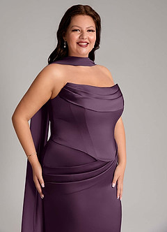 Azazie Sorrel Bridesmaid Dresses Plum Mermaid Strapless Stretch Satin Convertible Dress image13