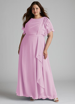 Azazie Aaliyah Bescheidene Brautjungfernkleider A-Linie Schaufel Gefaltet Chiffon Bodenlänge Kleid image6