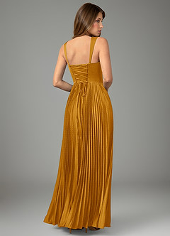 Azazie Avenelle Robes de demoiselle d'honneur Robe Trapèze en Satin extensible Corset Caramel écossais image2