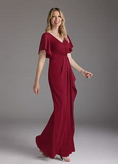 Azazie Song Mother of the Bride Dresses Burgundy Mermaid V-Neck Pleated Stretch Chiffon Dress image2