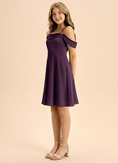 Azazie Anselie Junior Plum A-Line Pleated Stretch Satin Dress image4