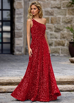 Opulent Red Velvet Sequins Prom Dress image3