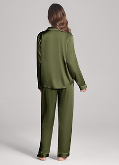 front Long Sleeves and Pants Satin PJ Set