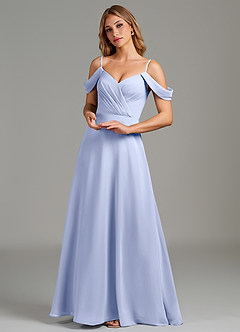 Azazie Julianne Robes de demoiselle d'honneur Robe Trapèze en Mousseline de soie Épaule décolletée Eis image5