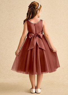 Azazie Twinsie vestidos de niña de las flores Vestido de Castaño de Tul de Corte En A con Lazo image2