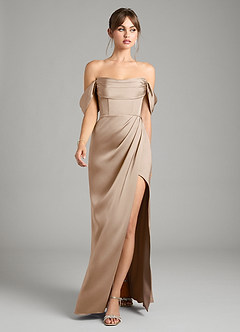 Azazie Johana Vestidos de damas de honor Vestido de Gris Pardo de Satén Elástico de Corte Sirena Convertible con Vestidos sin tirantes image5